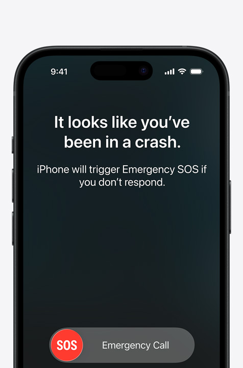 Vienas šalia kito „iPhone“ ekrane rodomi žinučių, „Lokatoriaus“, pagalbos kelyje valdikliai, kurie veikia per palydovą, „iPhone“ ekrane rodomas naudojamas SOS signalas, „iPhone“ ekrane rodoma naudojama pagalbos kelyje funkcija