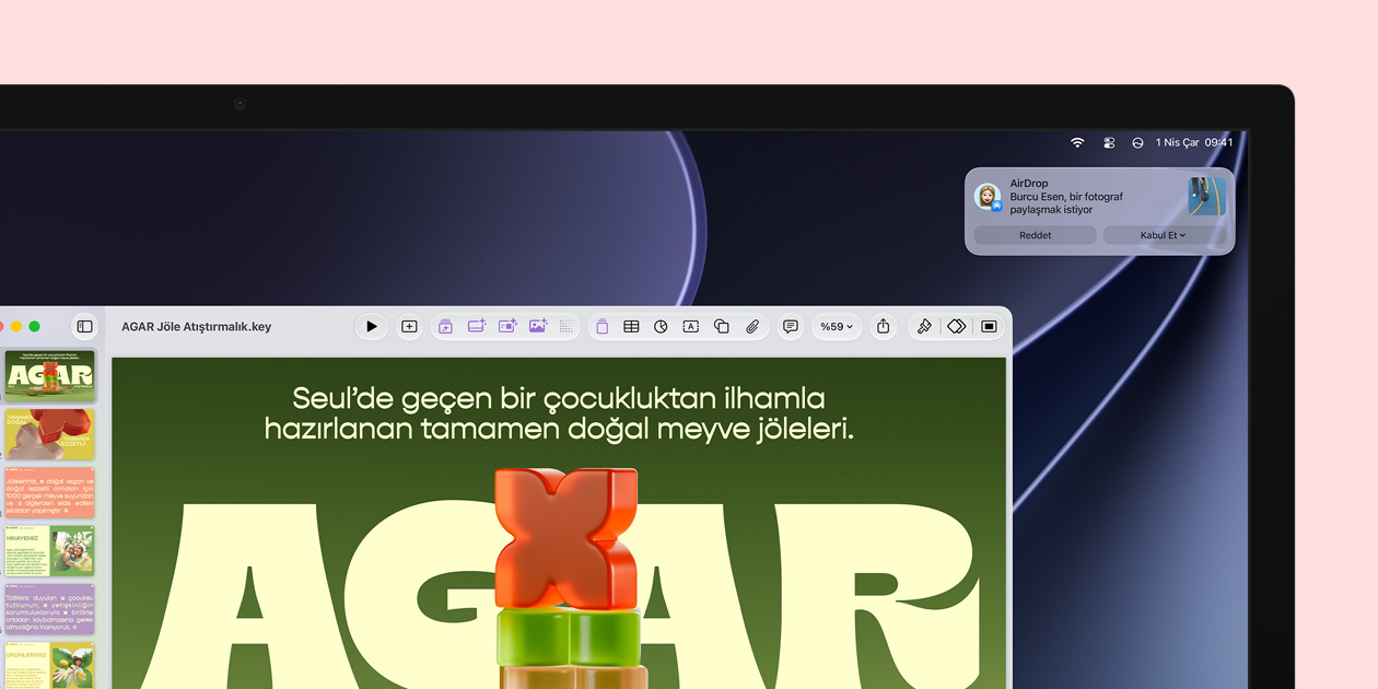 Fotoğrafların kablosuz olarak alınmasını sağlayan AirDrop özelliğinin gösterildiği ekranın yakın çekim görünümü