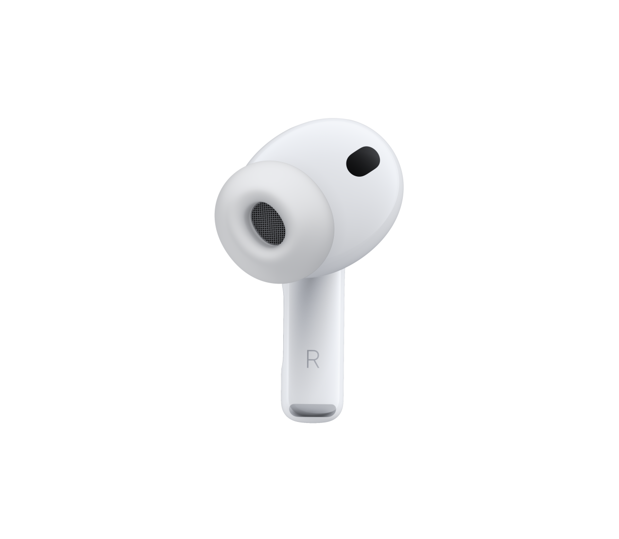 AirPods Pro 3, bijele boje, mikrofon za poništavanje buke, silikonska kapica, kratka drška s oznakom R