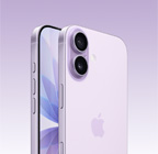 iPhone 17, laventelinvärinen, etupuoli, taustapuoli viistosti kuvattuna, Dual Fusion ‑kamerajärjestelmä ylävasemmalla, Kamerasäädin-painike, etupuoli, täysnäyttö, toiminto-, äänenvoimakkuus- ja sivupainikkeet